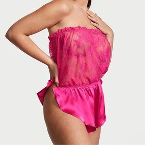 Victoria’s Secret Silk Archive Lace Strapless High Leg Bodysuit